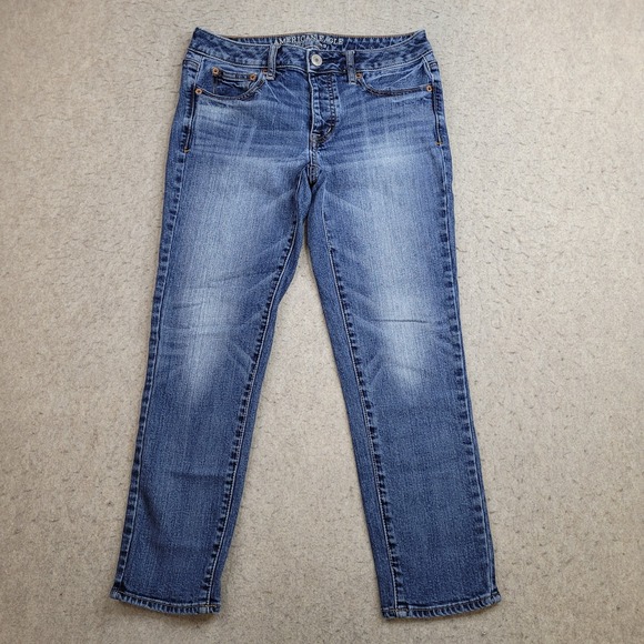 American Eagle Outfitters Jeans Womens 2 Reg Boy Crop Stretch Vintage Blue 29x25 - Picture 1 of 12